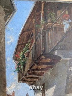 Tableau Ancien Marcel FONTAYNE (1888-1948) Huile / Carton Village Montagne