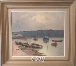 Tableau Ancien Marine Pécheurs Barques Normandie Séry Olivier