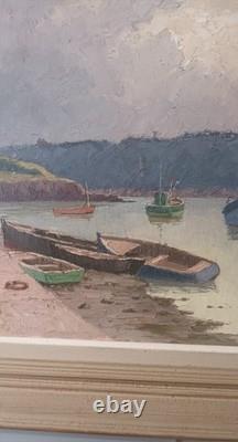 Tableau Ancien Marine Pécheurs Barques Normandie Séry Olivier