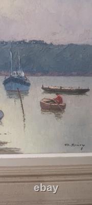 Tableau Ancien Marine Pécheurs Barques Normandie Séry Olivier