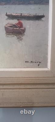 Tableau Ancien Marine Pécheurs Barques Normandie Séry Olivier