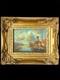 Tableau Ancien Marine Scène portuaire animée avec moulin École Hollandaise XIXe