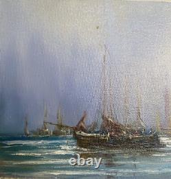 Tableau Ancien Marine Signé Mafonso Virgile- Voiliers Sous La Lune