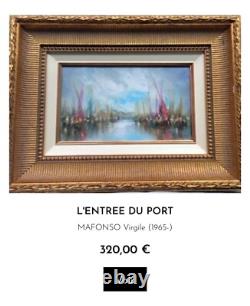 Tableau Ancien Marine Signé Mafonso Virgile- Voiliers Sous La Lune