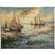 Tableau Ancien Marine Signé Virgile Mafonso- Voiliers Au Coucher Du Soleil HST