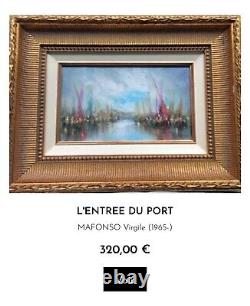 Tableau Ancien Marine Signé Virgile Mafonso- Voiliers Au Coucher Du Soleil HST