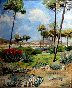 Tableau Ancien Mer Paysage Pins Signé A déchiffrer Sud Landes 1962