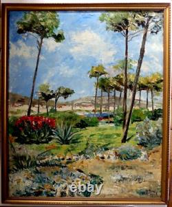 Tableau Ancien Mer Paysage Pins Signé A déchiffrer Sud Landes 1962