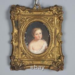 Tableau Ancien Miniature avec Portrait d'Enfant Huile sur Métal Original