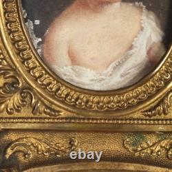 Tableau Ancien Miniature avec Portrait d'Enfant Huile sur Métal Original