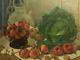 Tableau Ancien Nature Morte Chou Cuisine Tomates Fleurs Alphonse Fauré Toulouse