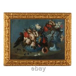Tableau Ancien Nature Morte et Perroquet Huile sur Toile'800 Original