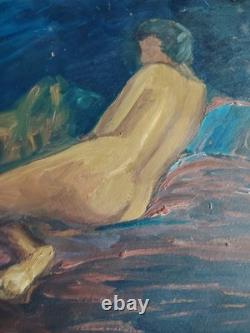 Tableau Ancien Nu Feminin Huile Ecole Francaise Signe Colette Rumeau Annees 1950