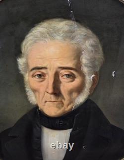 Tableau Ancien Ovale. Portrait Homme. Peinture huile sur toile Style XlXeme