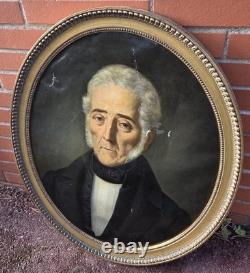 Tableau Ancien Ovale. Portrait Homme. Peinture huile sur toile Style XlXeme