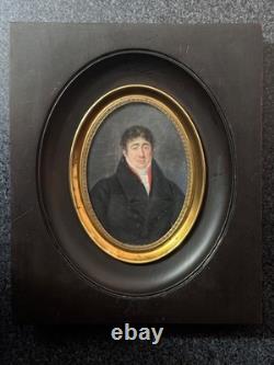 Tableau Ancien Paire de Grande miniature Romantique Couple costume cadre 1820