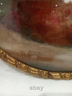 Tableau Ancien Pastel Bouquet Nature Morte Vase Médaillon