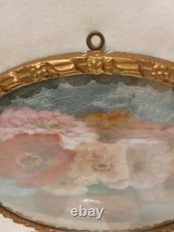 Tableau Ancien Pastel Bouquet Nature Morte Vase Médaillon