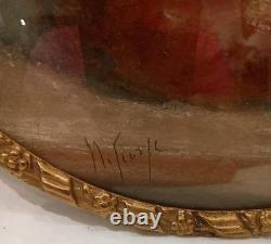 Tableau Ancien Pastel Bouquet Nature Morte Vase Médaillon