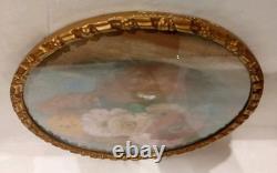 Tableau Ancien Pastel Bouquet Nature Morte Vase Médaillon