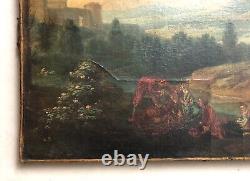 Tableau Ancien, Paysage Animé, Huile Sur Toile, Peinture XIXe Ou Avant