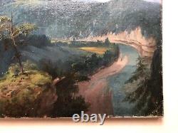 Tableau Ancien, Paysage De Rivière Encaissée, Vallée De La Creuse Peinture