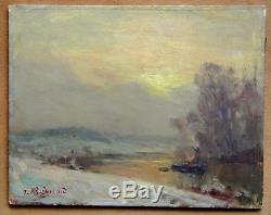 Tableau Ancien Paysage Hiver Impressionniste Jean REMOND 1872-1913 Lorraine