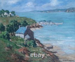Tableau Ancien Paysage Marine Bretagne 65 x 54 J. Couturier XX° proche Guillaumin