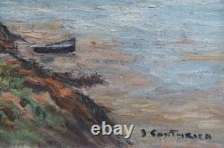 Tableau Ancien Paysage Marine Bretagne 65 x 54 J. Couturier XX° proche Guillaumin
