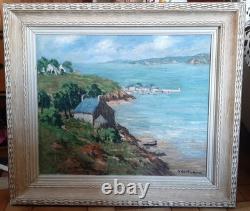 Tableau Ancien Paysage Marine Bretagne 65 x 54 J. Couturier XX° proche Guillaumin
