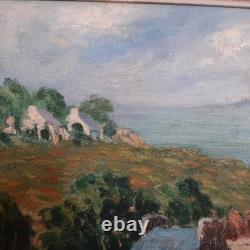 Tableau Ancien Paysage Marine Bretagne 65 x 54 J. Couturier XX° proche Guillaumin