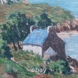 Tableau Ancien Paysage Marine Bretagne 65 x 54 J. Couturier XX° proche Guillaumin