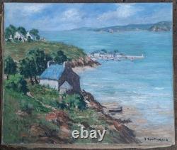 Tableau Ancien Paysage Marine Bretagne 65 x 54 J. Couturier XX° proche Guillaumin