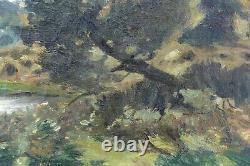 Tableau Ancien Paysage Mer Etang Impressionniste goût LANSYER27 x 46 cms