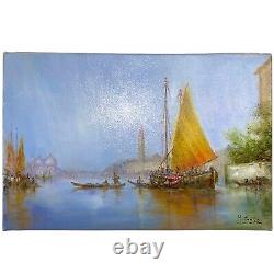 Tableau Ancien Paysage Venitien Signé Virgile Mafonso Avec Cachet De L'artiste