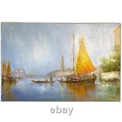 Tableau Ancien Paysage Venitien Signé Virgile Mafonso Avec Cachet De L'artiste