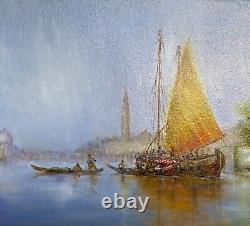 Tableau Ancien Paysage Venitien Signé Virgile Mafonso Avec Cachet De L'artiste