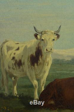 Tableau Ancien Paysage aux Vaches Cow Montagne Liévin GALIEN-LALOUE XIXe hst