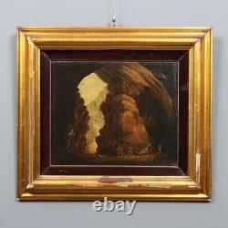 Tableau Ancien Paysage avec Grotte Huile sur Toile XIXe Siècle Original