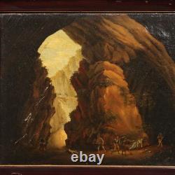 Tableau Ancien Paysage avec Grotte Huile sur Toile XIXe Siècle Original