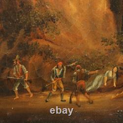 Tableau Ancien Paysage avec Grotte Huile sur Toile XIXe Siècle Original
