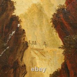 Tableau Ancien Paysage avec Grotte Huile sur Toile XIXe Siècle Original