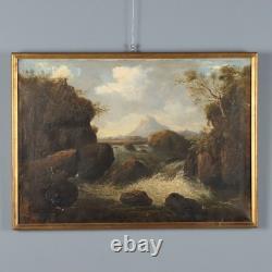 Tableau Ancien Paysage avec Rivière Huile sur Toile XIXe Siècle Original