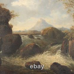 Tableau Ancien Paysage avec Rivière Huile sur Toile XIXe Siècle Original