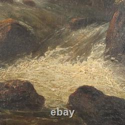 Tableau Ancien Paysage avec Rivière Huile sur Toile XIXe Siècle Original