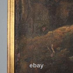 Tableau Ancien Paysage avec Rivière Huile sur Toile XIXe Siècle Original