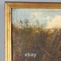 Tableau Ancien Paysage avec Rivière Huile sur Toile XIXe Siècle Original