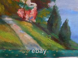 Tableau Ancien Peinture HSP Huile Eglise Ecole de Barbizon Montagne Alpes Neige