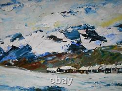 Tableau Ancien Peinture Huile Boi Ecole de Barbizon Montagne Au Couteau Abstrait