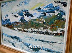Tableau Ancien Peinture Huile Boi Ecole de Barbizon Montagne Au Couteau Abstrait